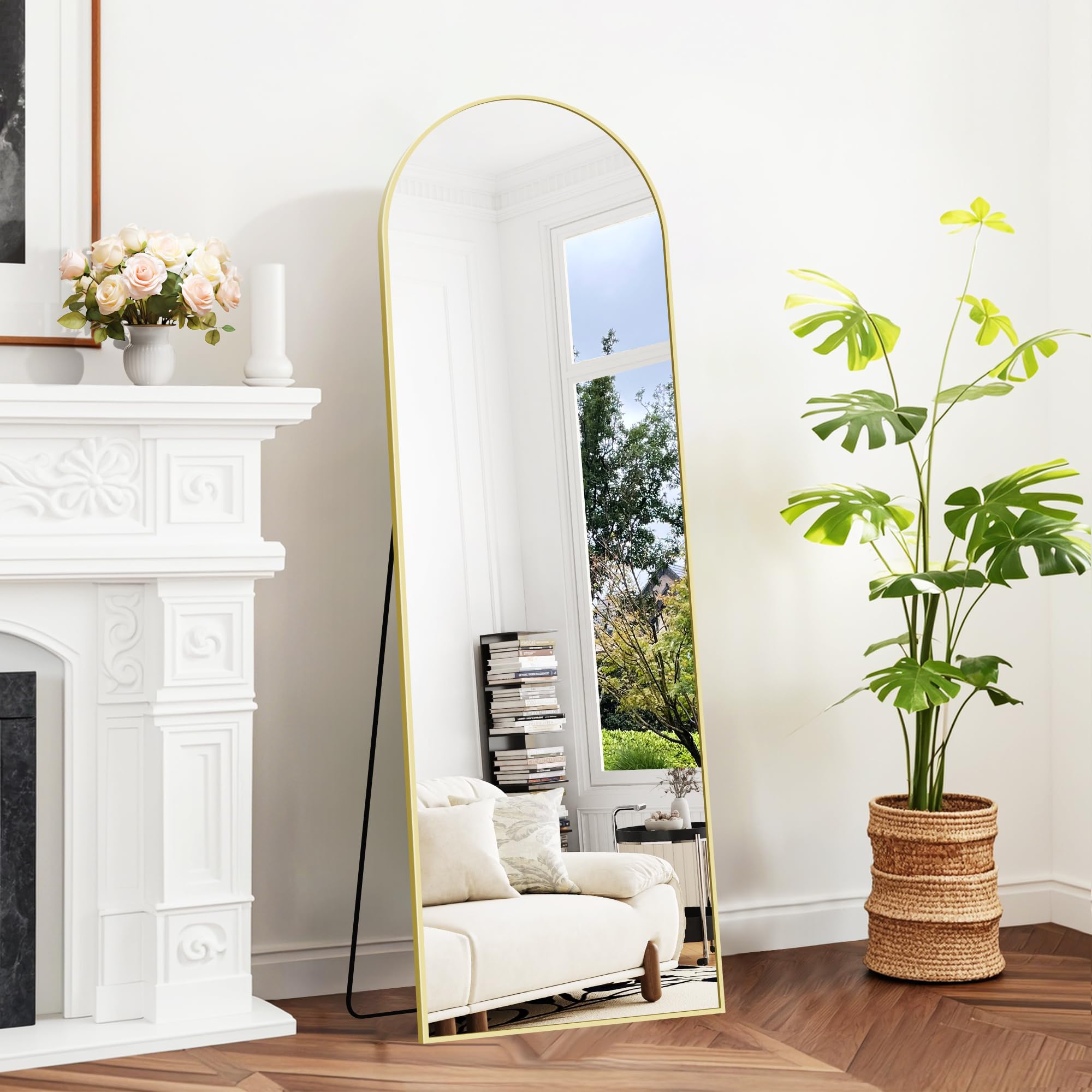 BONEWEI 64x21 Inch Arched Full Length Mirror Gold, Full Body